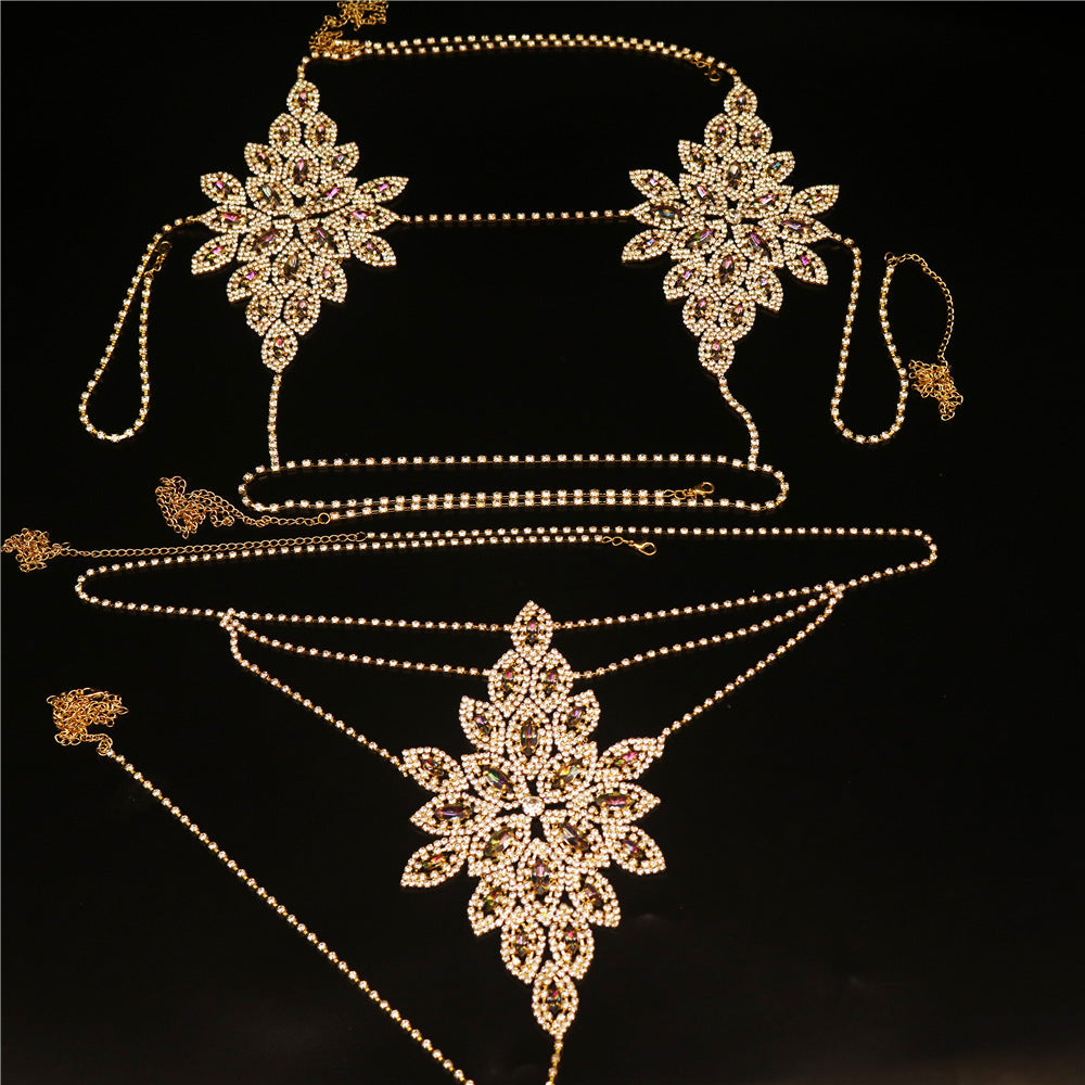 Conjunto de cadena corporal con rombos y diamantes de imitación multicolor para mujer