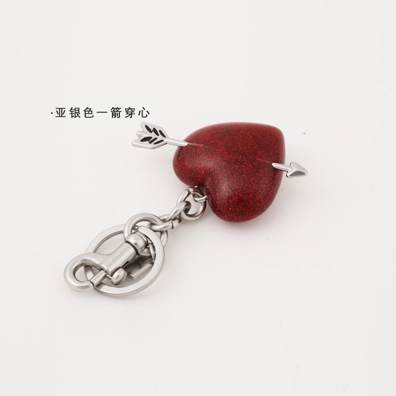 Rainbow Heart Rhinestone Bag Hanging Pendant Key Chain