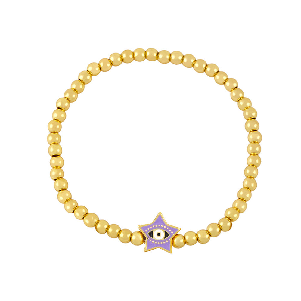 Pulsera de cuentas doradas con ojos de diablo y estrellas sencillas a la moda para mujer