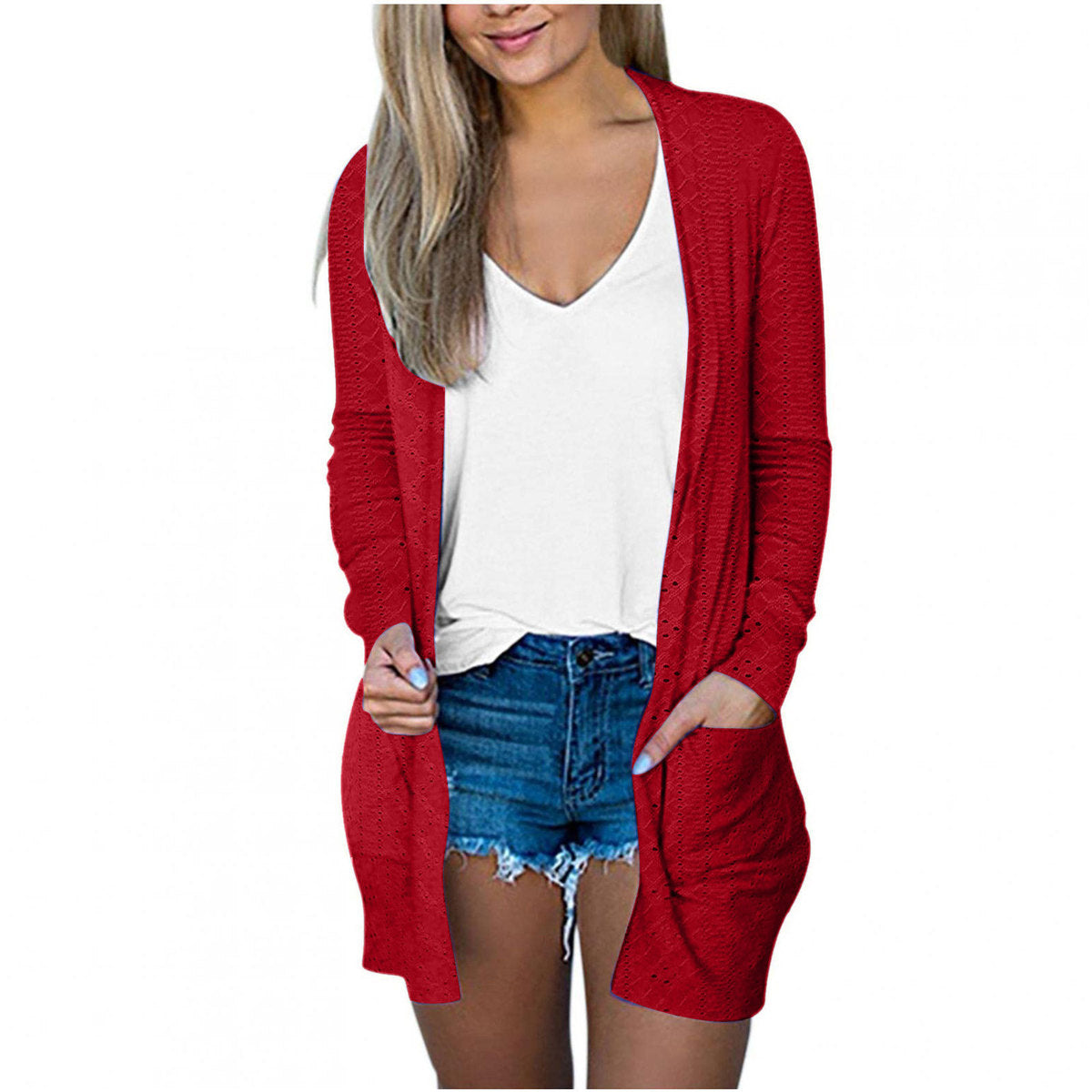 Manteau décontracté à manches longues pour femme, couleur unie