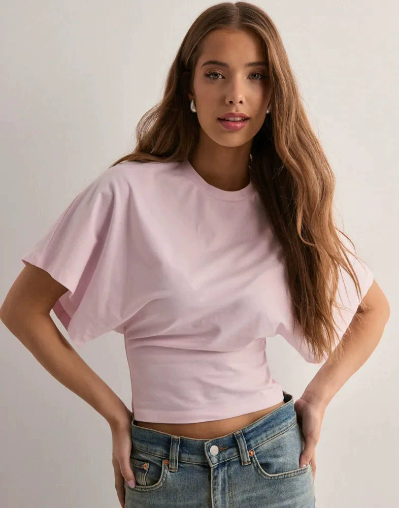 Camiseta informal de poliéster de manga corta para mujer