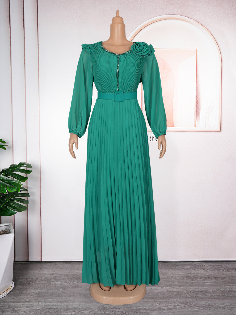 Vestido largo plisado elegante de talla grande para mujer africana