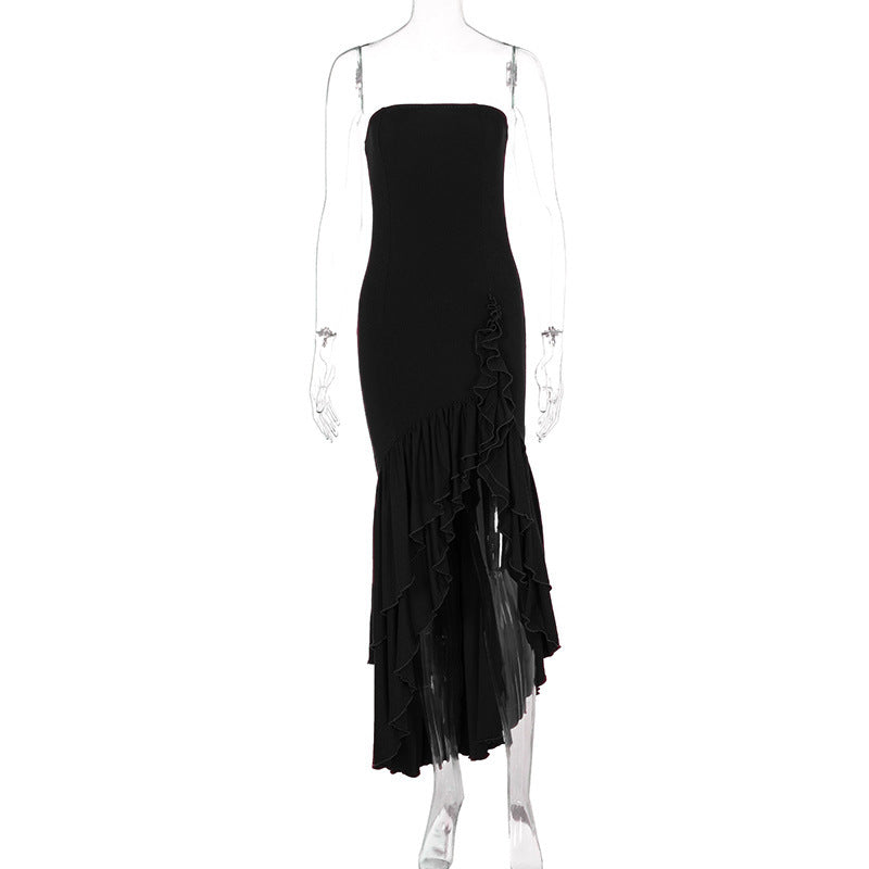 Robe tube irrégulière sexy à volants pour femmes