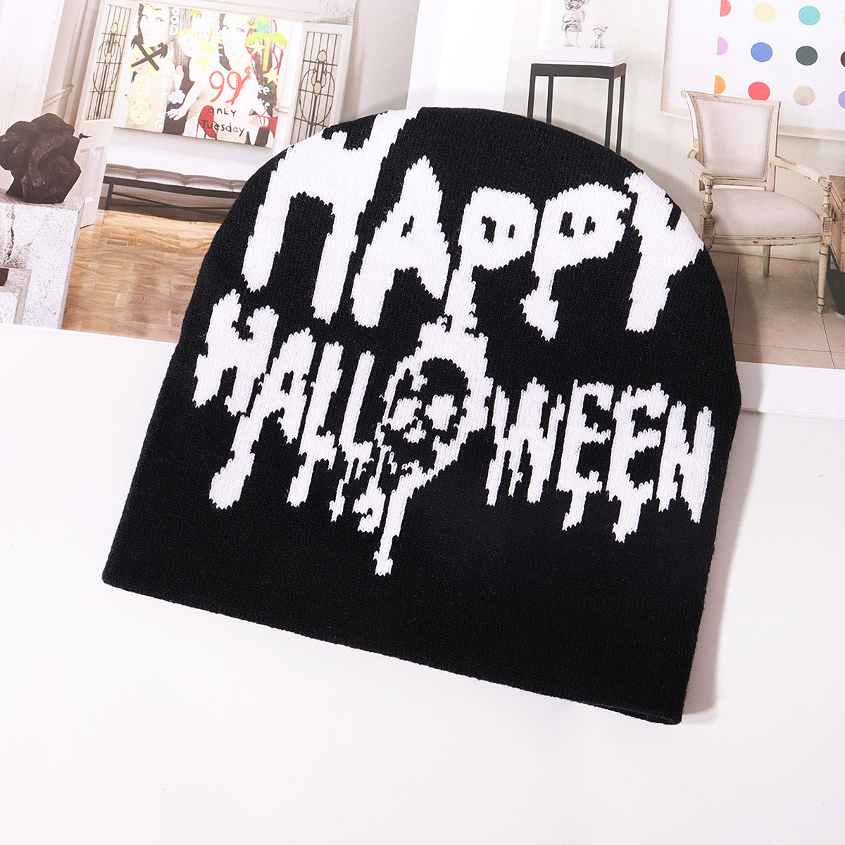 Gorro de punto jacquard con letras sencillas para Halloween
