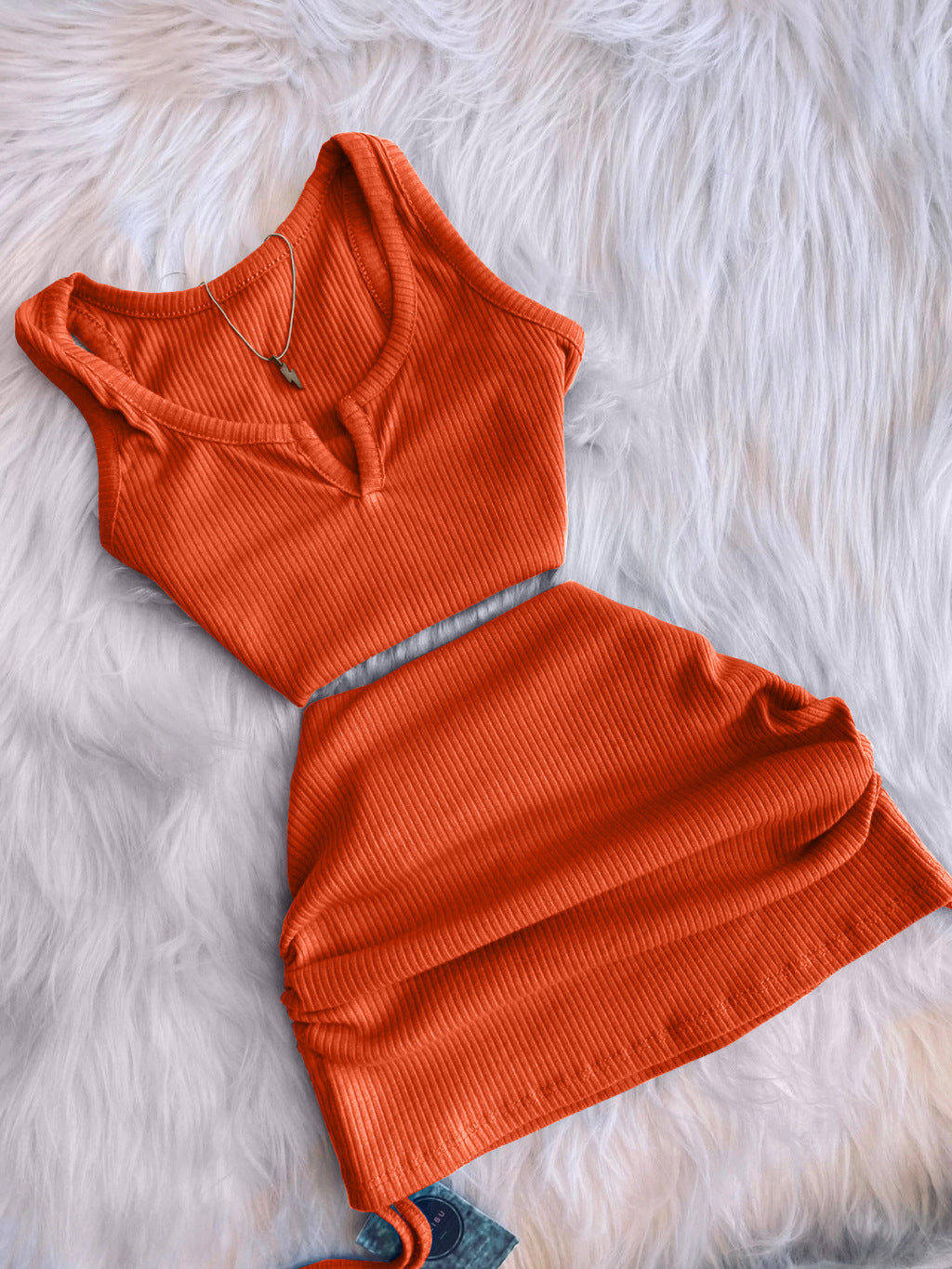 Women Fashion Casual Tank Top and Mini Skirt Set