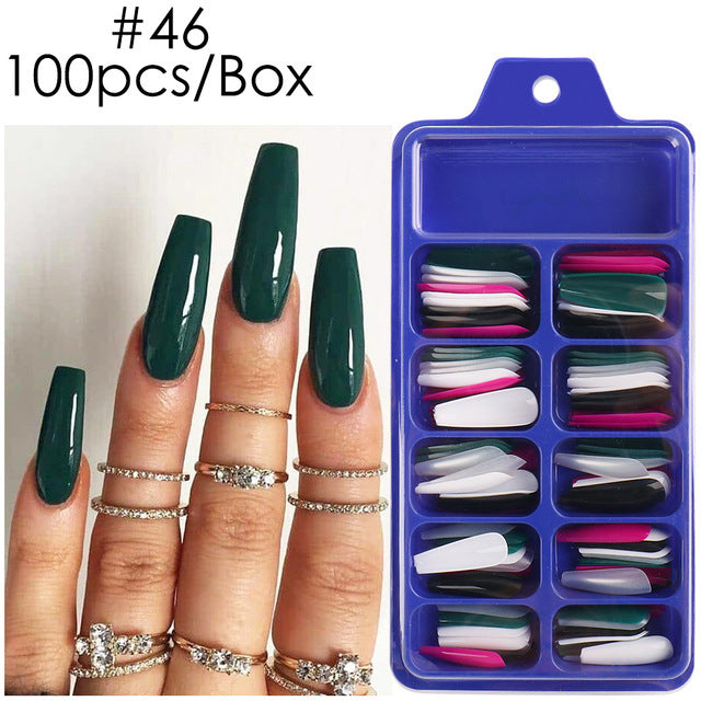 Uñas postizas con diseño de caja azul y pegatinas completas para usar en ballet largo
