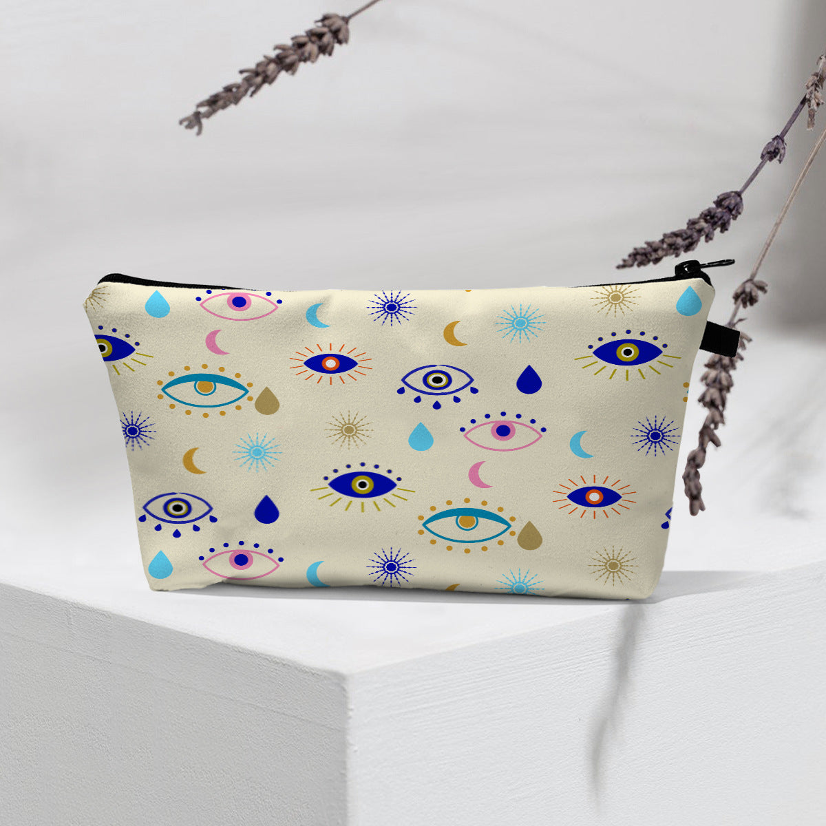 Bolsa de cosméticos portátil con diseño de mal de ojo para mujer