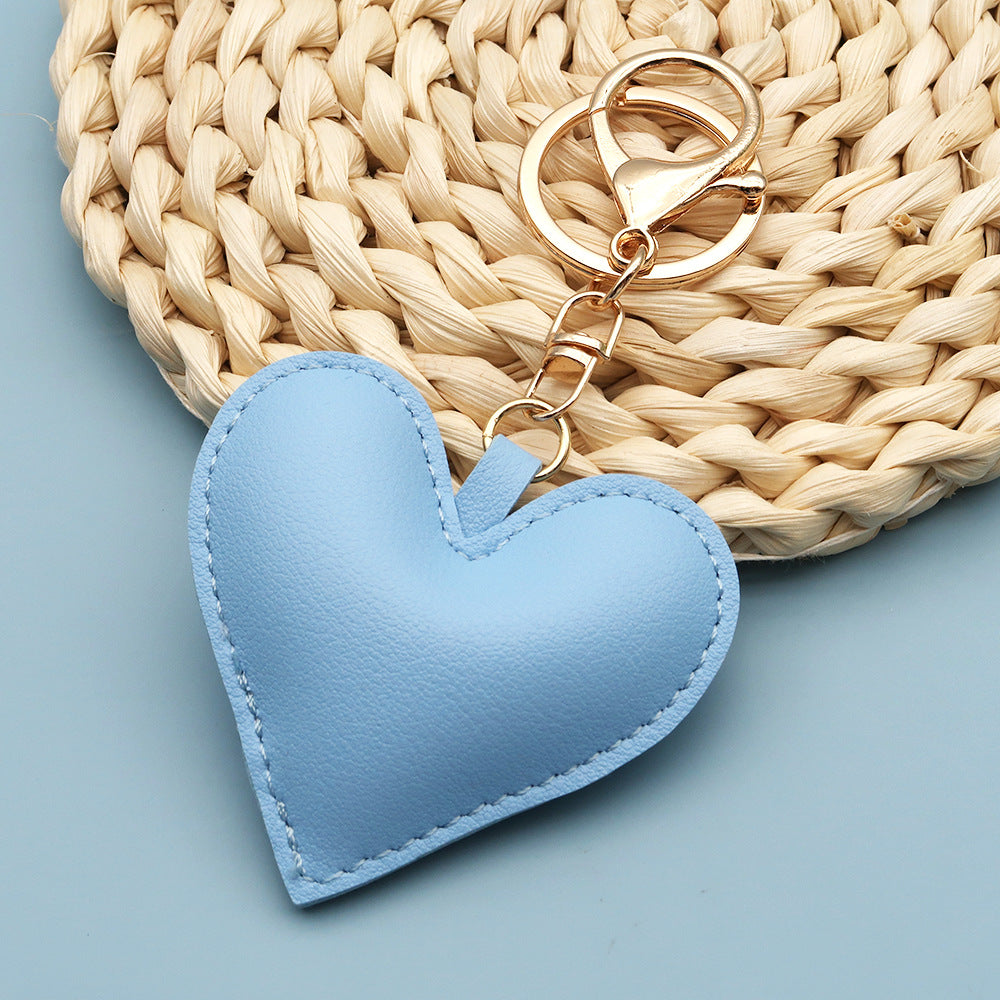 Women Fashion Creative Solid Color Leather Heart-Shaped Bag Pendant Keychain