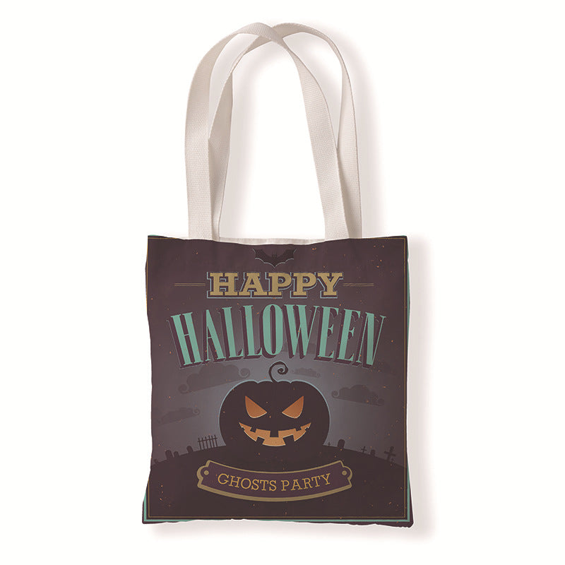Bolsa de lona con estampado de calabaza y murciélago de Halloween con dibujos animados