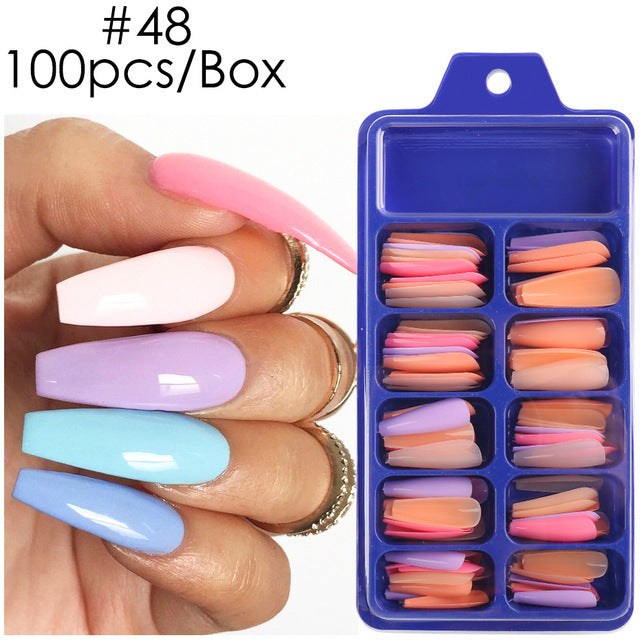 Uñas postizas con diseño de caja azul y pegatinas completas para usar en ballet largo