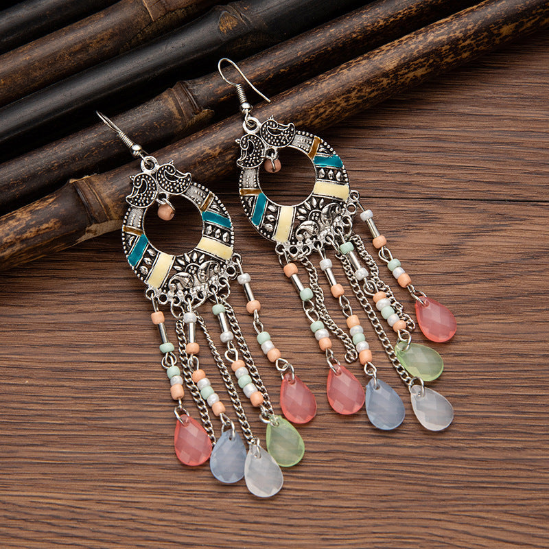 Pendientes con borlas retro de estilo étnico bohemio