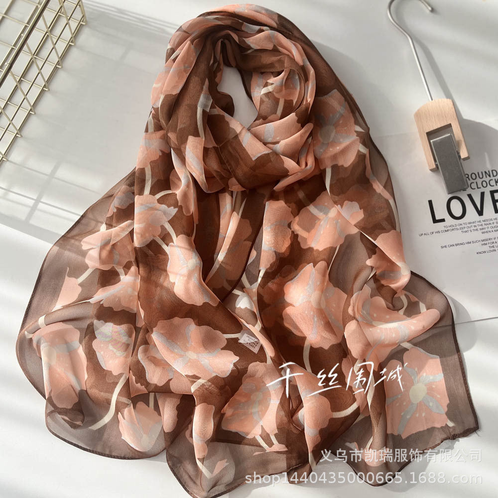 Bufanda con estampado de flor de ciruelo suave de Easide Beach con protector solar de verano