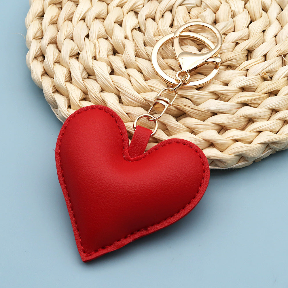 Women Fashion Creative Solid Color Leather Heart-Shaped Bag Pendant Keychain