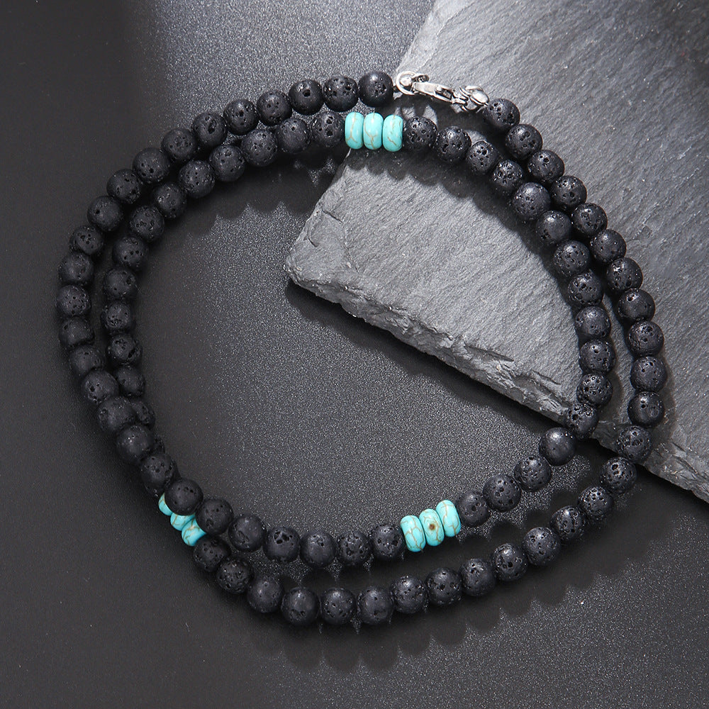 Collar de cuentas turquesas de moda para hombre