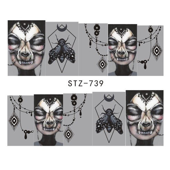 Autocollants pour ongles motif crâne et feuille d'érable pour femme, mode Halloween