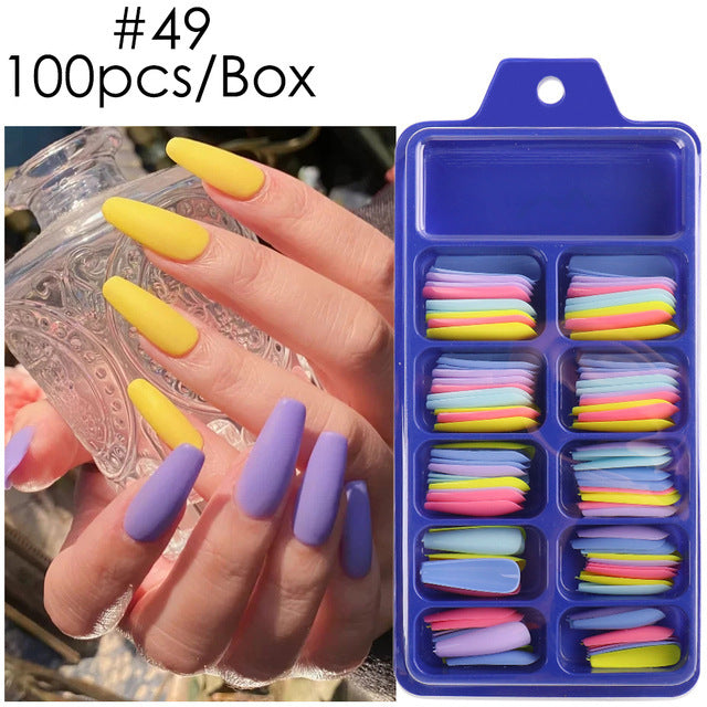 Uñas postizas con diseño de caja azul y pegatinas completas para usar en ballet largo