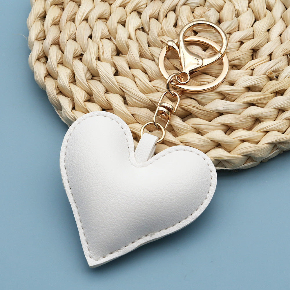 Women Fashion Creative Solid Color Leather Heart-Shaped Bag Pendant Keychain