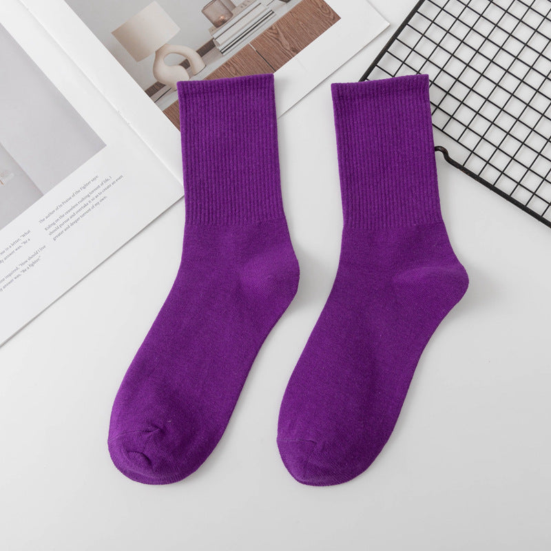 Calcetines de algodón hasta la rodilla de color liso para mujer