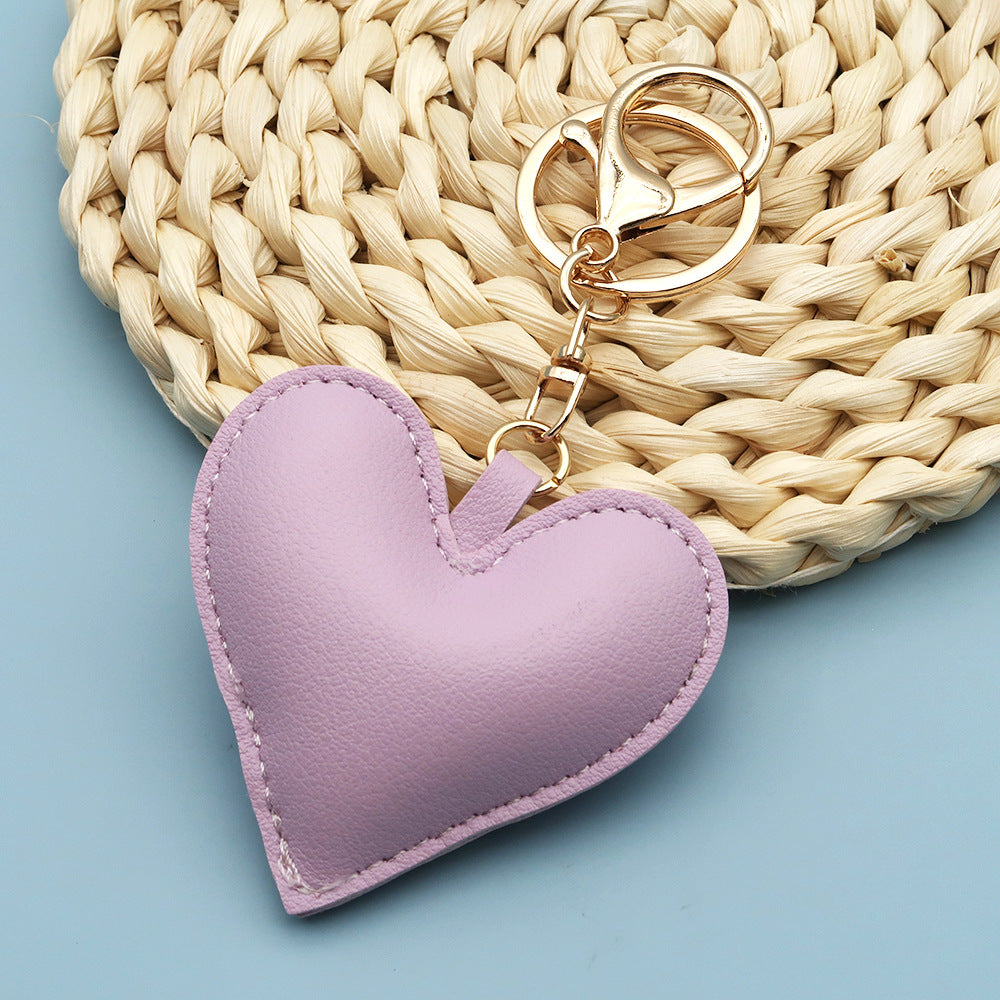Women Fashion Creative Solid Color Leather Heart-Shaped Bag Pendant Keychain