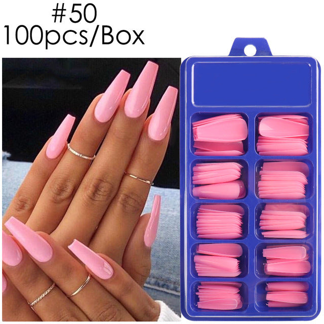 Uñas postizas con diseño de caja azul y pegatinas completas para usar en ballet largo