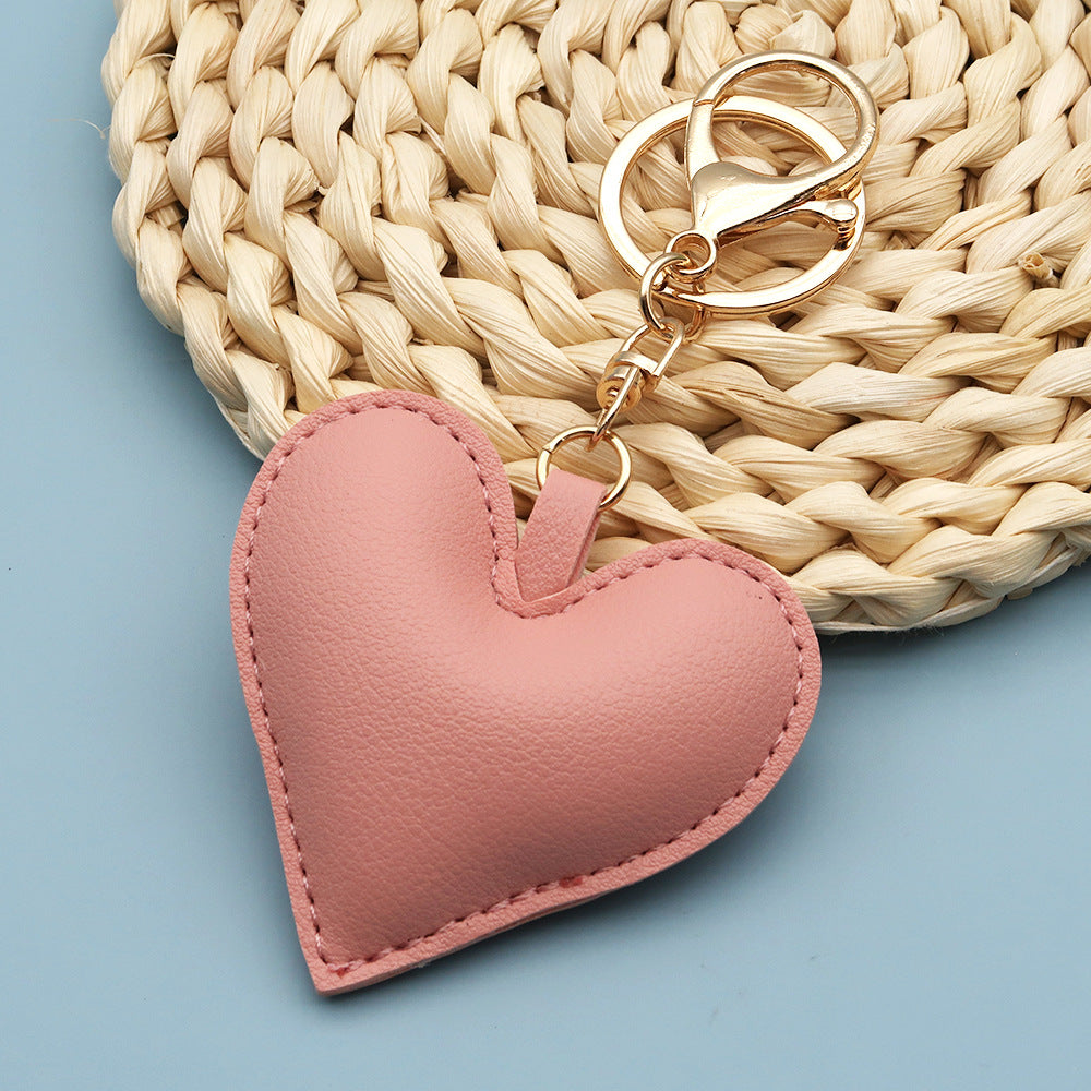 Women Fashion Creative Solid Color Leather Heart-Shaped Bag Pendant Keychain