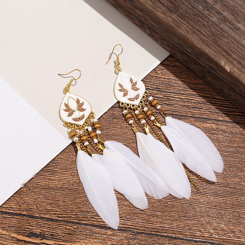 High-Value Feather Bohemian Long Tassel Earrings