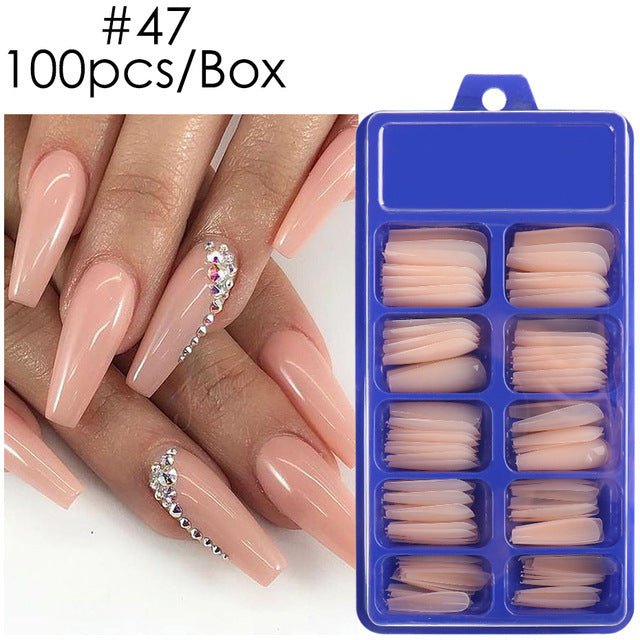 Uñas postizas con diseño de caja azul y pegatinas completas para usar en ballet largo