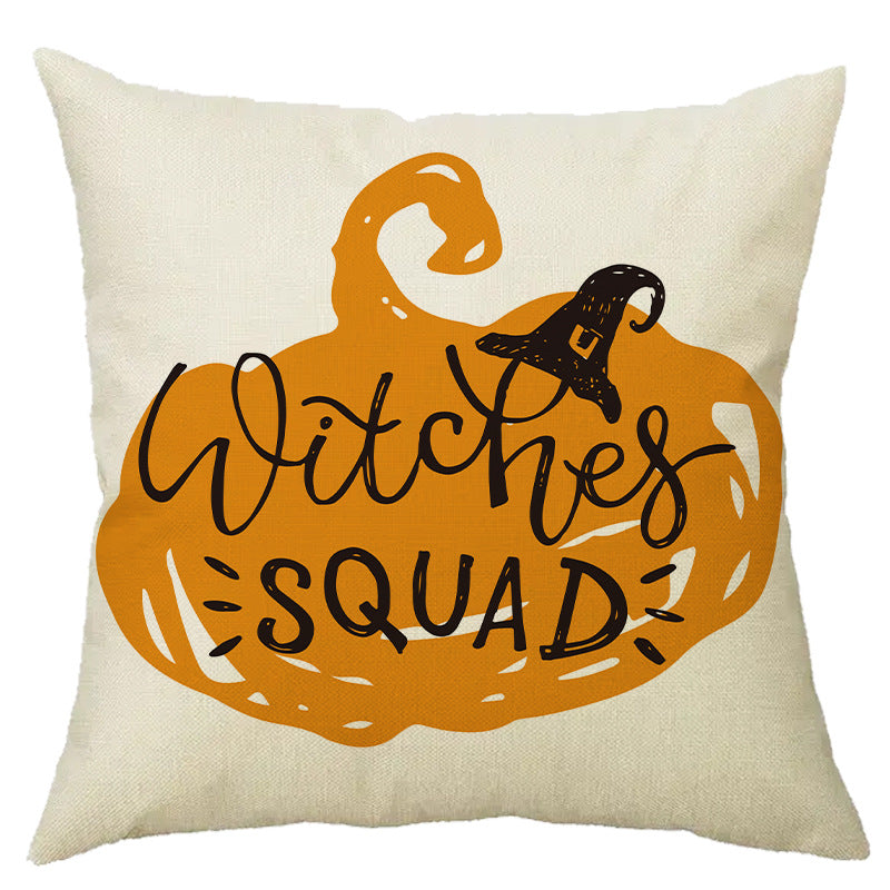 Halloween Pumpkin Skull Print Linen Sofa Cushion Cover