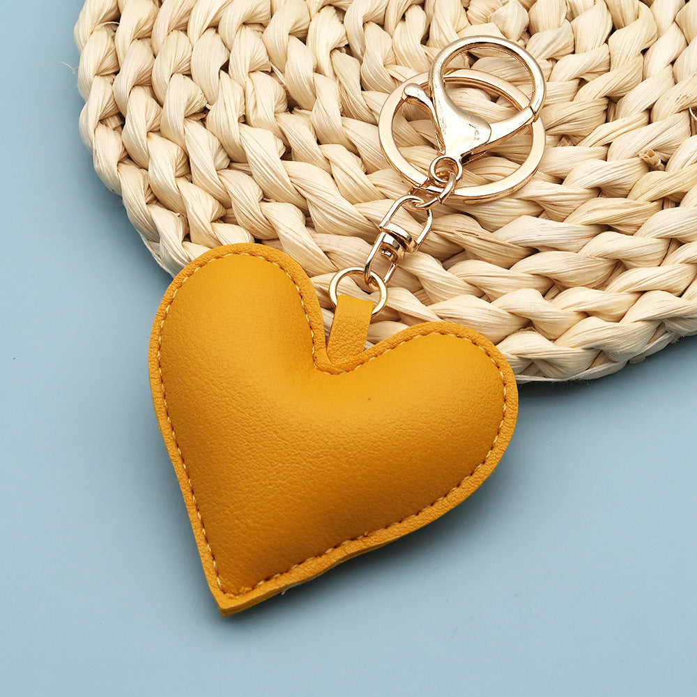Women Fashion Creative Solid Color Leather Heart-Shaped Bag Pendant Keychain