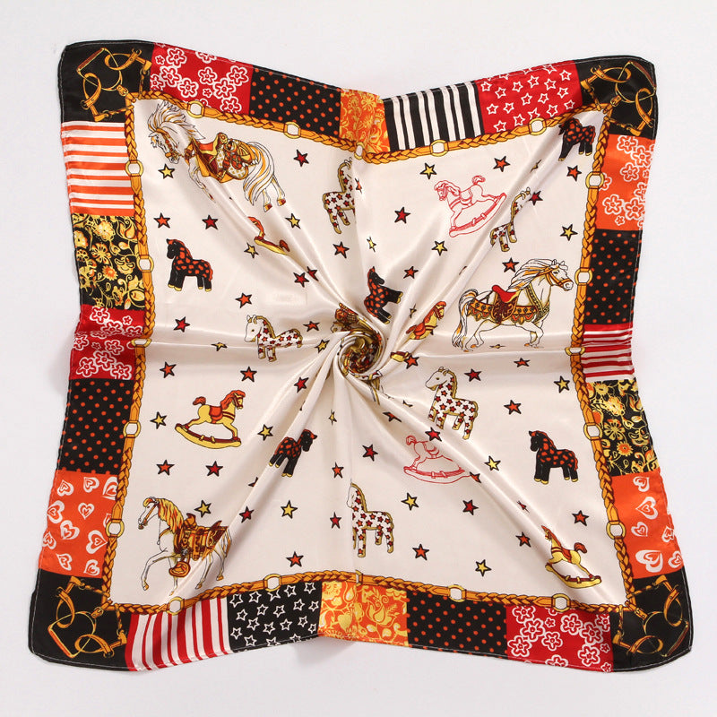 Grand foulard carré en satin imprimé mode femme, joli motif floral