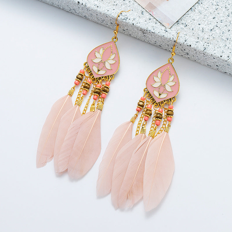 High-Value Feather Bohemian Long Tassel Earrings
