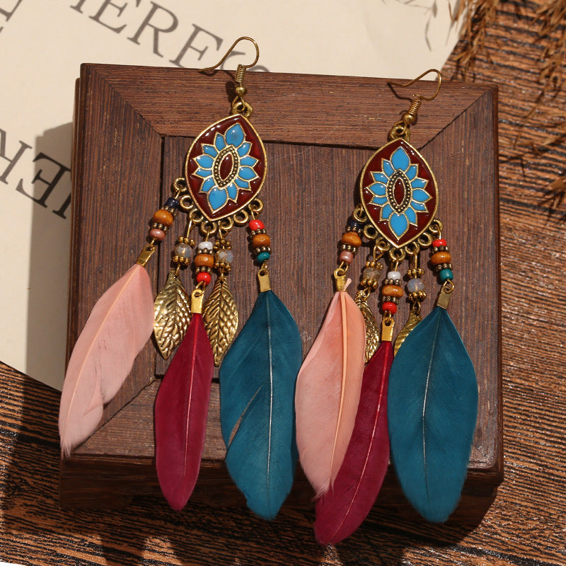 High-Value Feather Bohemian Long Tassel Earrings