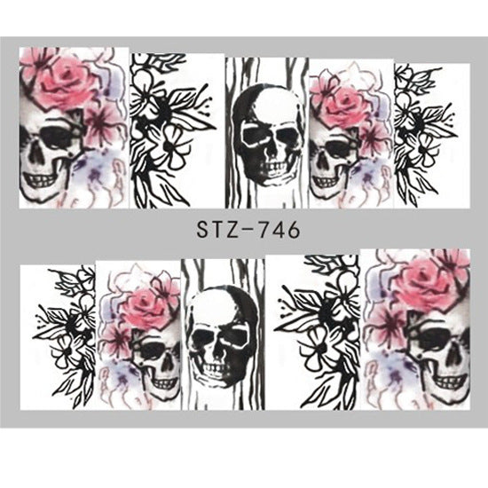 Autocollants pour ongles motif crâne et feuille d'érable pour femme, mode Halloween