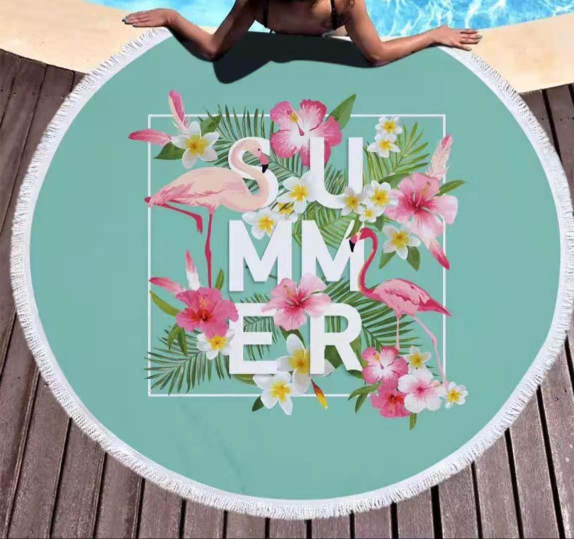 Toalla de playa informal de moda con borlas estampadas redondas