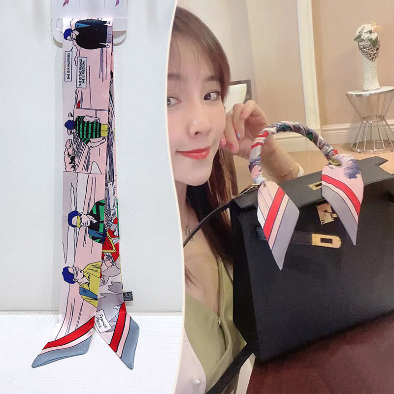 Fashion Printed Ribbon Tie Bag Handle Scarf