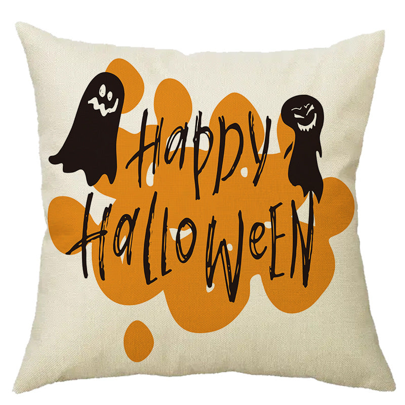 Halloween Pumpkin Skull Print Linen Sofa Cushion Cover