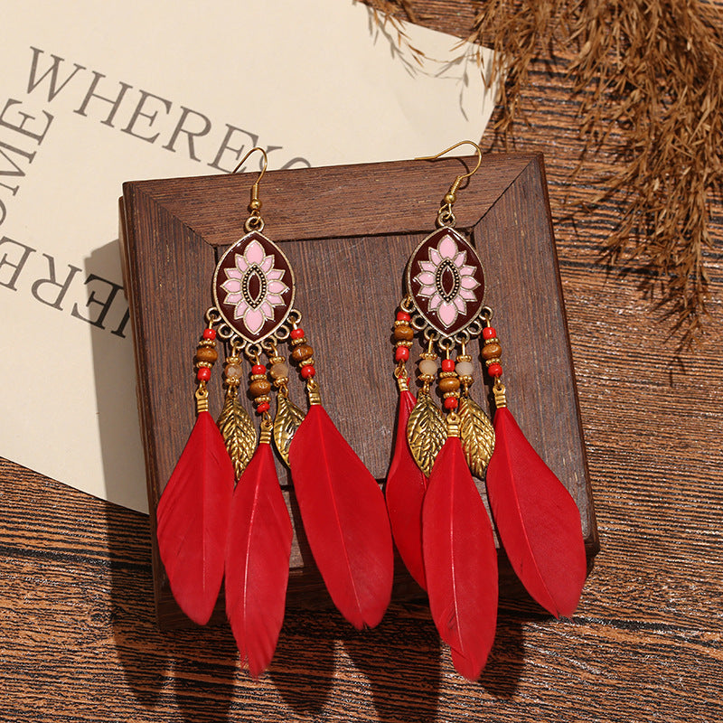 High-Value Feather Bohemian Long Tassel Earrings