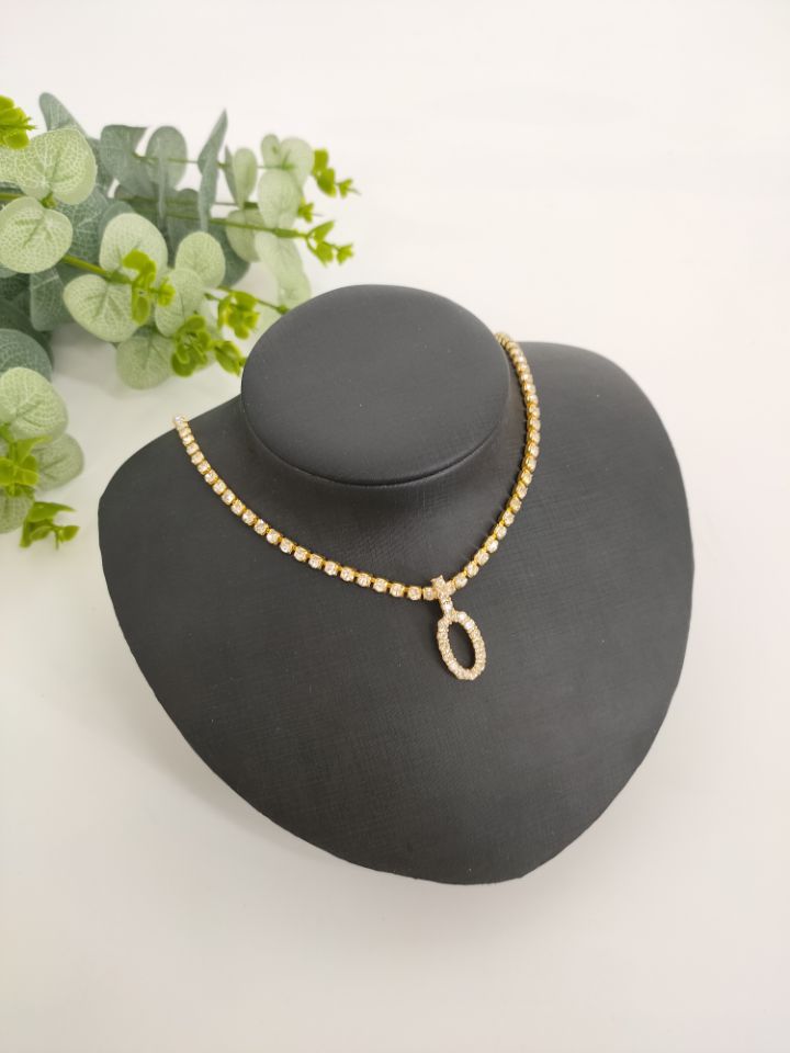 Collar con alfabeto de diamantes de imitación para mujer