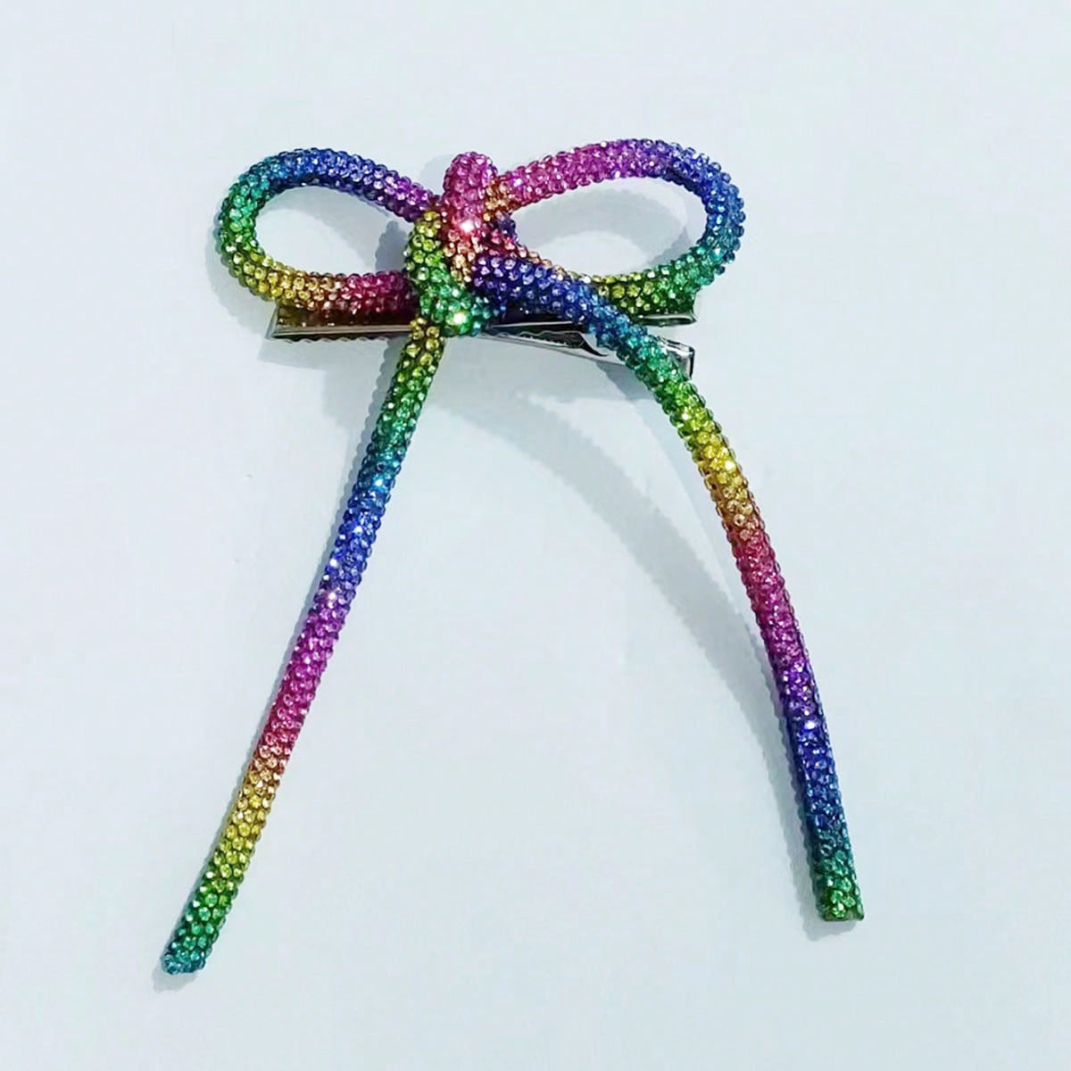 Horquilla con lazo de diamantes de imitación de color liso para mujer - Estilo aleación