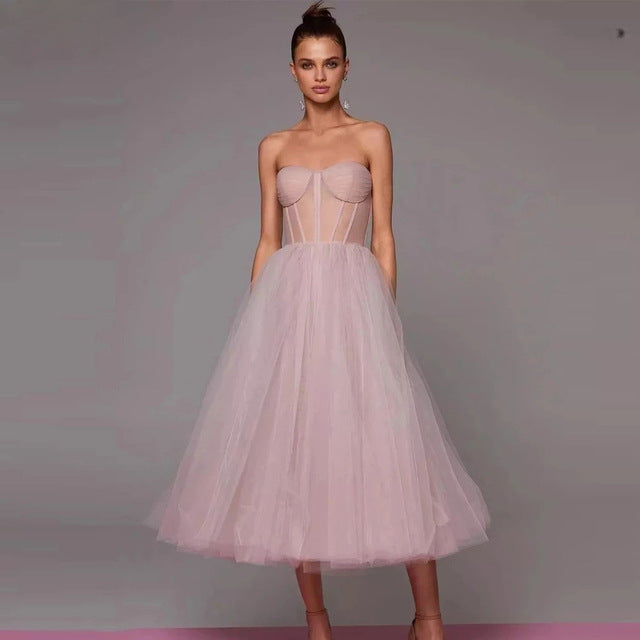 Vestido de fiesta elegante de encaje tubo midi para mujer