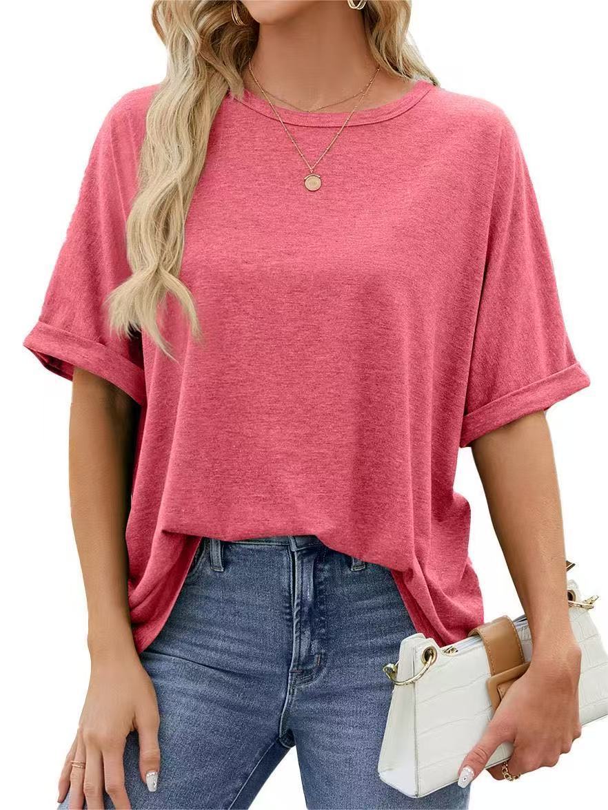 Women Casual Solid Color Spandex Loose T-Shirt