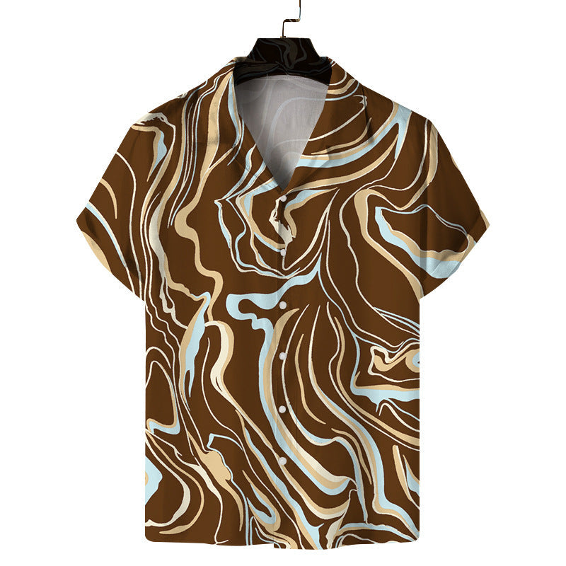 Men Fashion Casual Vacation 3D Print Short Sleeve Shirt