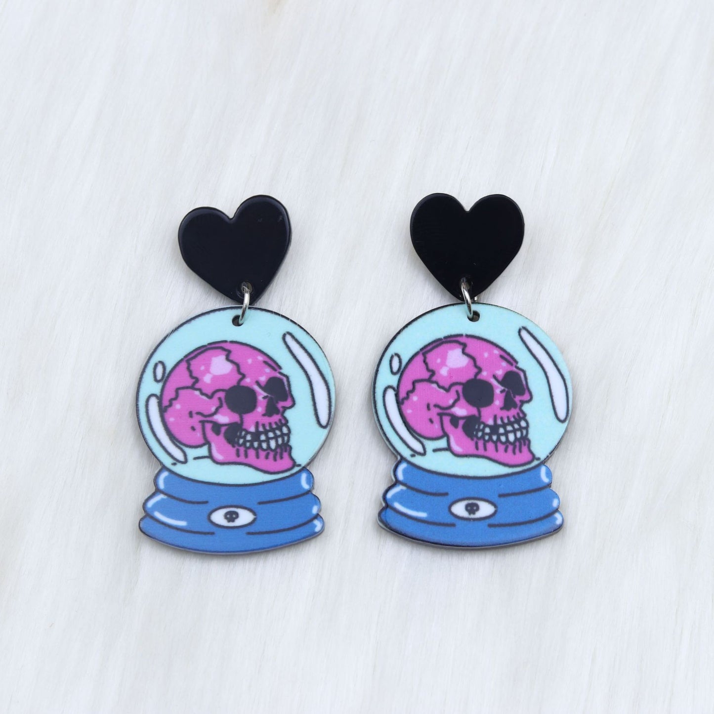 Pendientes exagerados de botella de veneno de esqueleto de Halloween con diseño acrílico