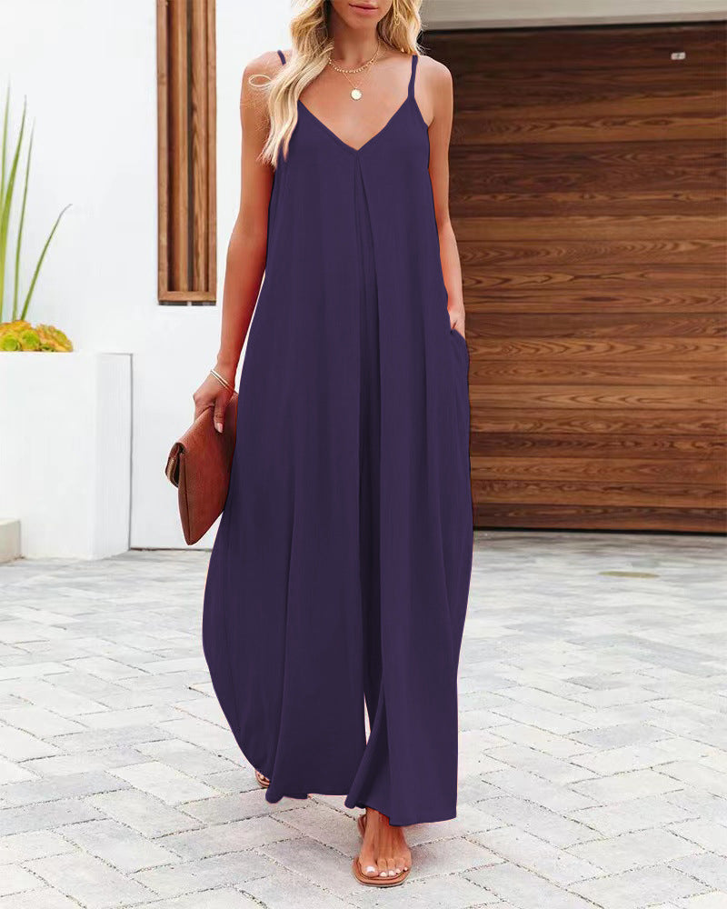 Women’s Fashion Casual V-Neck Spaghetti Strap Jumpsuit