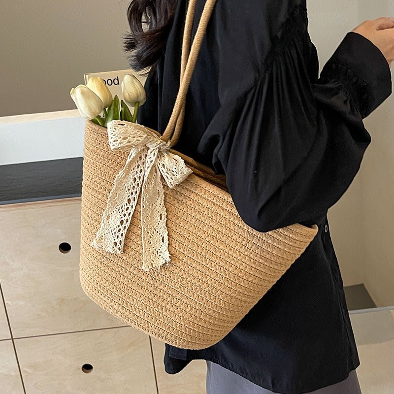 Large Capacity Woven Cotton Tote Beach Bag