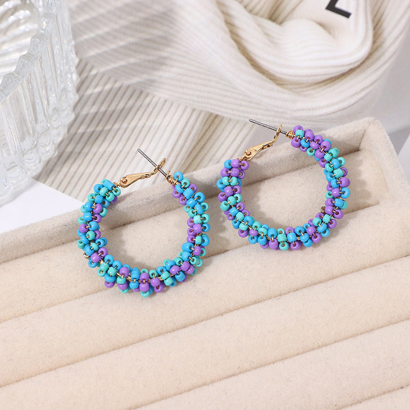 Boucles d'oreilles rondes en perles de verre de style bohème pour femmes