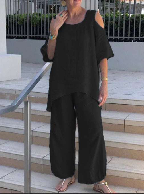 Conjunto de blusa y pantalón de verano de talla grande para mujer