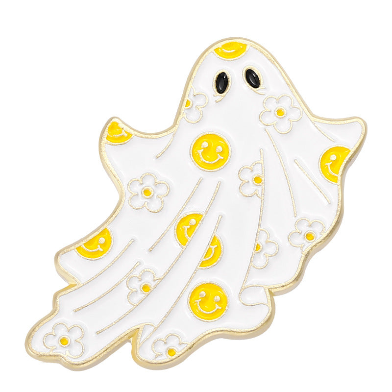 Jolie petite broche fantôme en métal blanc