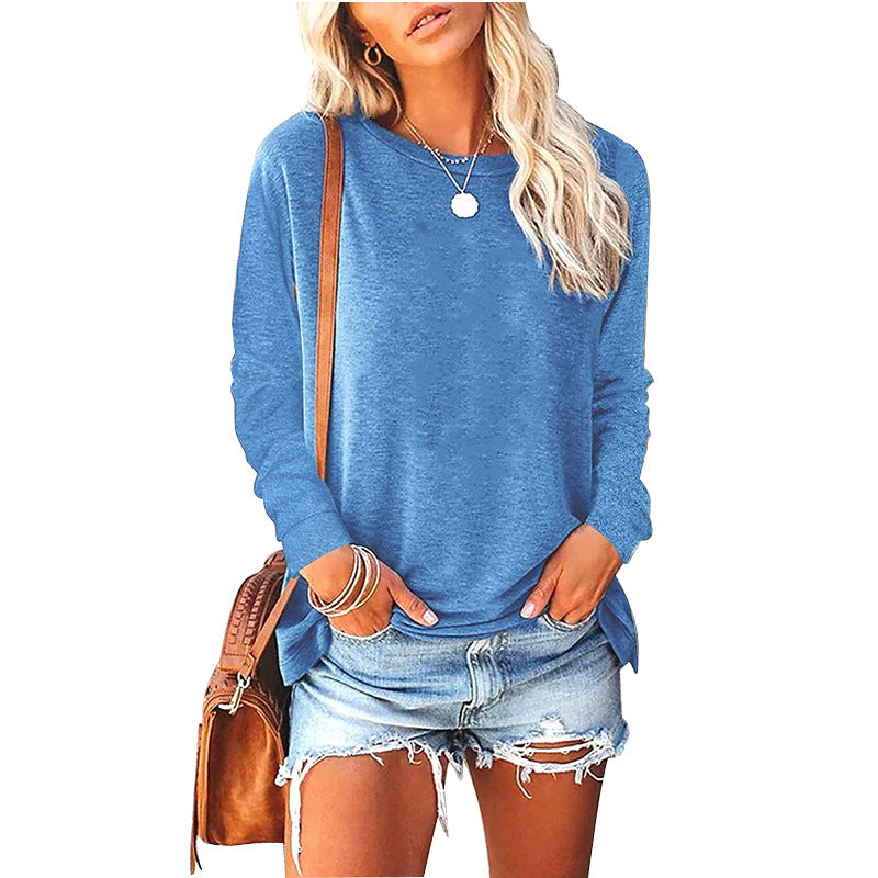 T-shirt ample à manches longues et col rond pour femme