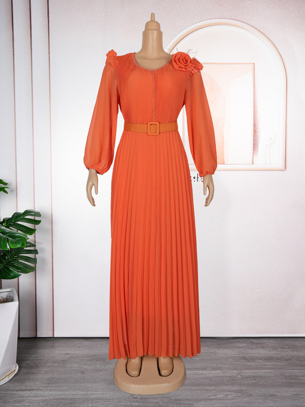 Vestido largo plisado elegante de talla grande para mujer africana